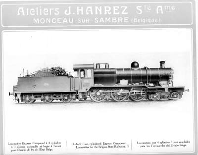 <b>Locomotive express Compound à 4 cylindres à 3 essieux accouplés et bogie à l'avant</b><br>pour Chemin de fer de l'Etat Belge